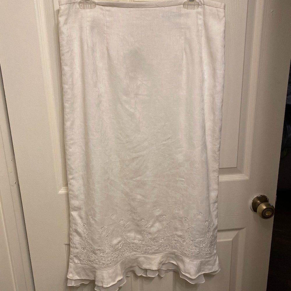 Plaza South Linen Cotton Boho Embordered Ruffle Hem Women Skirt Size 12